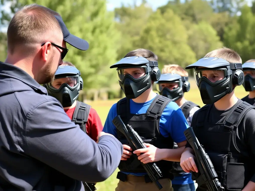 An image of an instructor demonstrating the proper use of safety gear to a group of attentive participants during a training workshop.